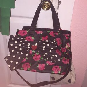 Betsey Johnson purse red, black, green, white.